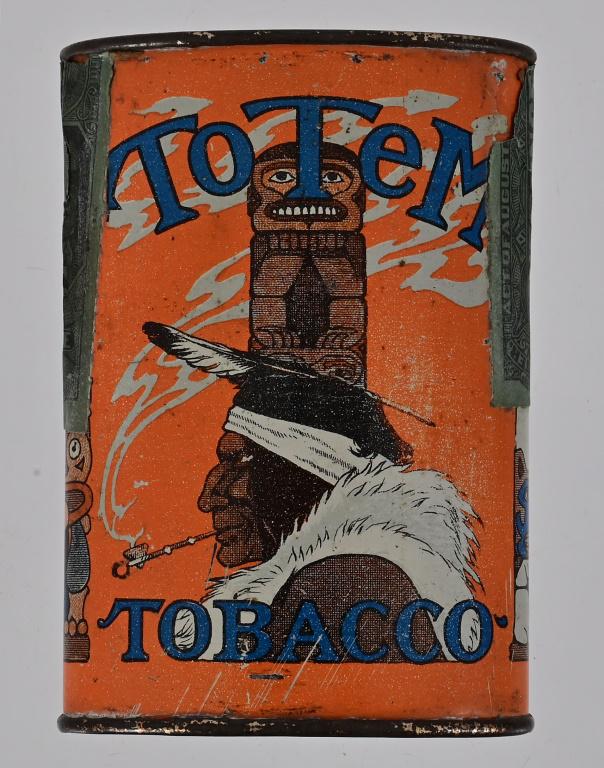 Totem Tobacco Tin: Oval 3 3/4" X 2 1/2" X 1 1/4".