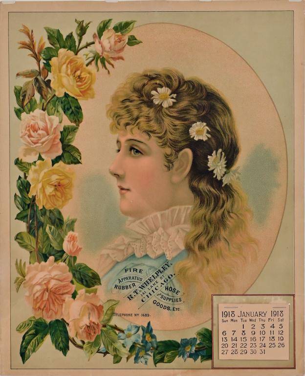 1918 R.T. Whelpley Fire Hose Litho Calendar: Measures 11.25" x 14"