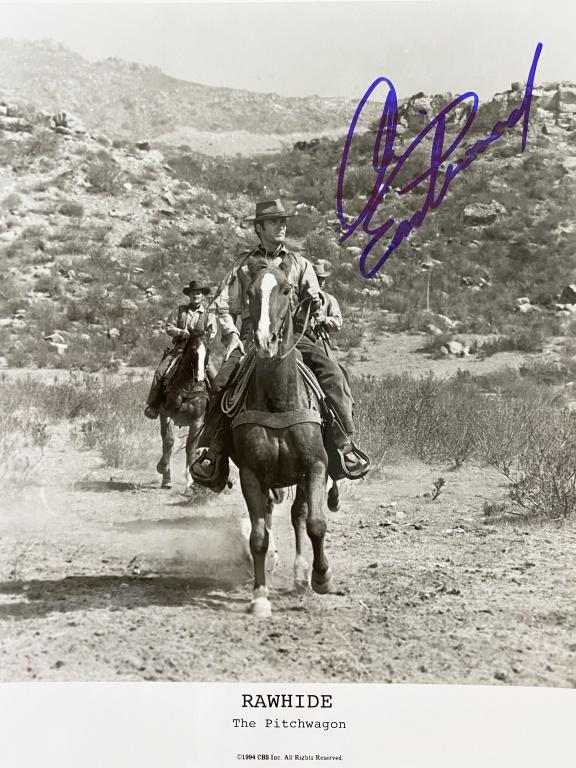 Rawhide Clint Eastwood Signed Photo: Rawhide Signed Photo Autographed by Clint Eastwood. Measures 8x10 inches. Clint Eastwood's first appearance. Rawhide is an American Western TV series starring Eric Fleming and Clint Eastwood. The show