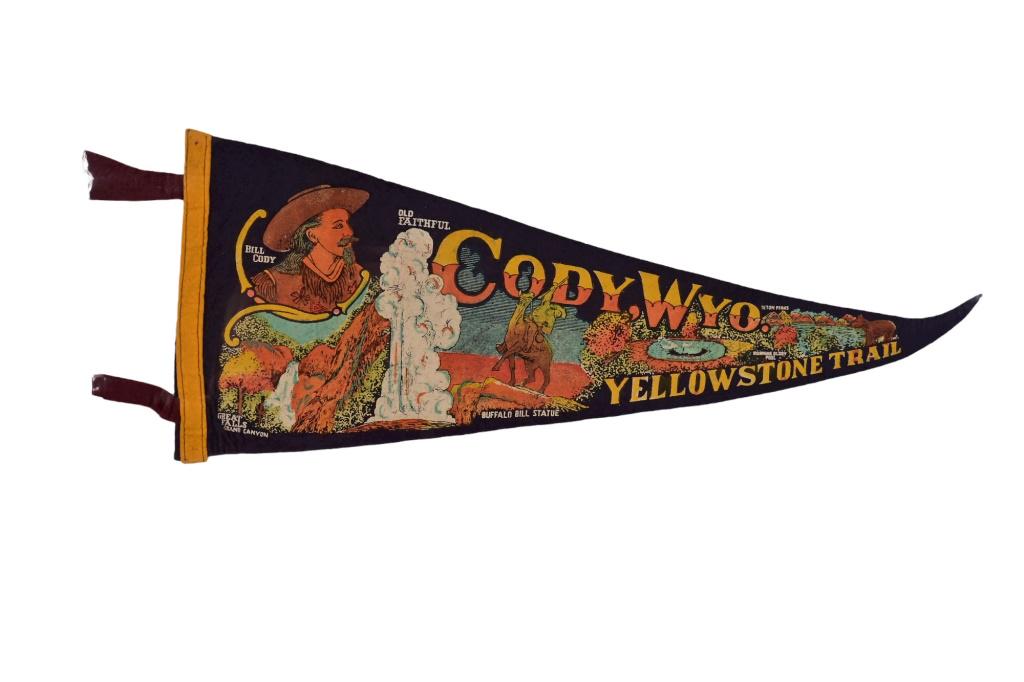 Cody Wyoming Yellowstone Trail Pennant Banner: Measures 11" x 30.5"