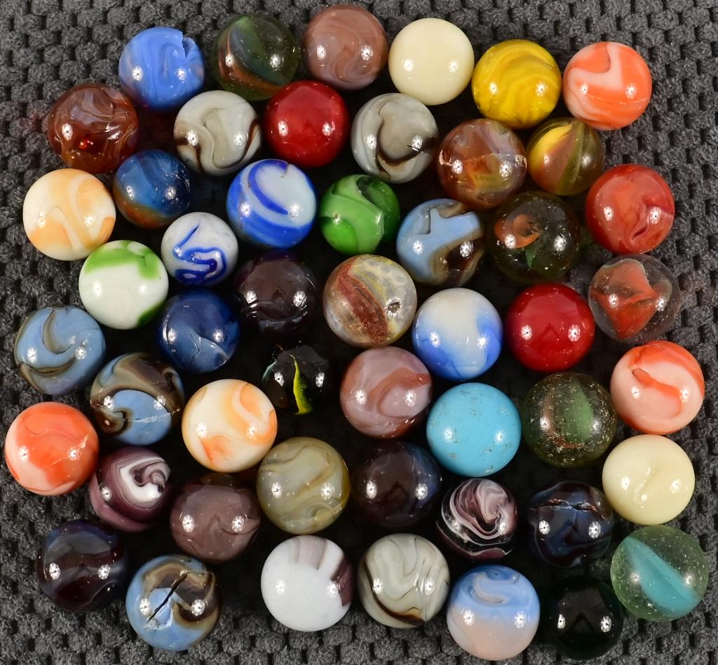 Collection of 50 Large Marbles: Range from Approx. 3/4" to 1" diameter.