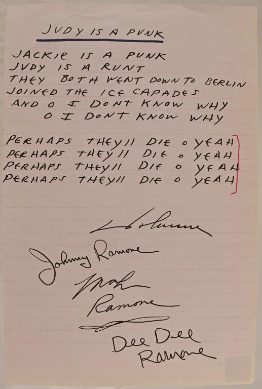 The Ramones Judy Is A Punk Orig Hand Written Lyric (1 of 4)