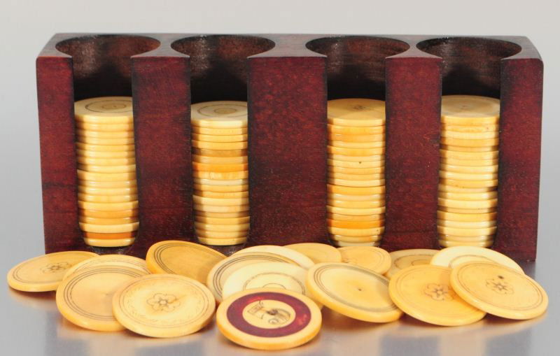 Collection of 100 Antique Ivory Poker Chips