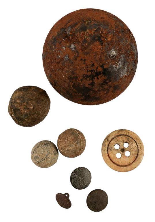 Alamo Battlefield Relics Cannon Ball: Includes Cannon Ball, (2) Musket Balls, Grape Shot and (4) Clothing Buttons.