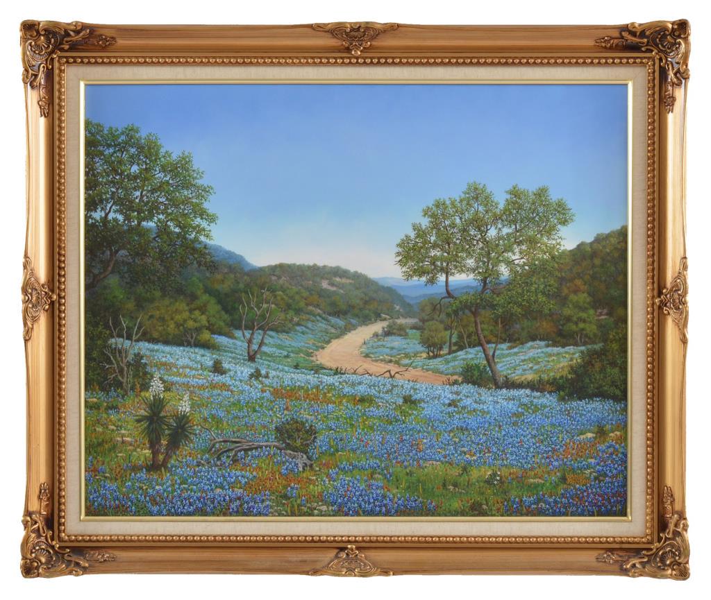 Texas Landscape Oil Painting by Wanda Johnson: Measures 23" x 32" . Nicely framed Oil on canvas .