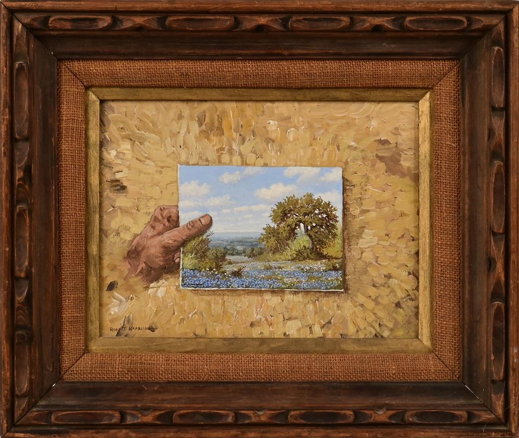 Robert Harrison Hand Self Portrait Oil Painting: Oil on canvas board 9" x 12". Frame measures 16" x 19"