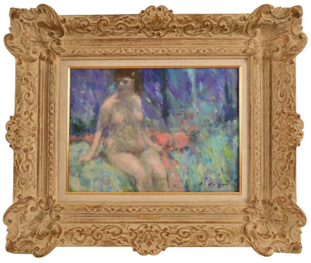 Andre Gisson Original Framed Oil Painting: Nude. Painting measures 12" x 16". Frame measures 21" x 25".