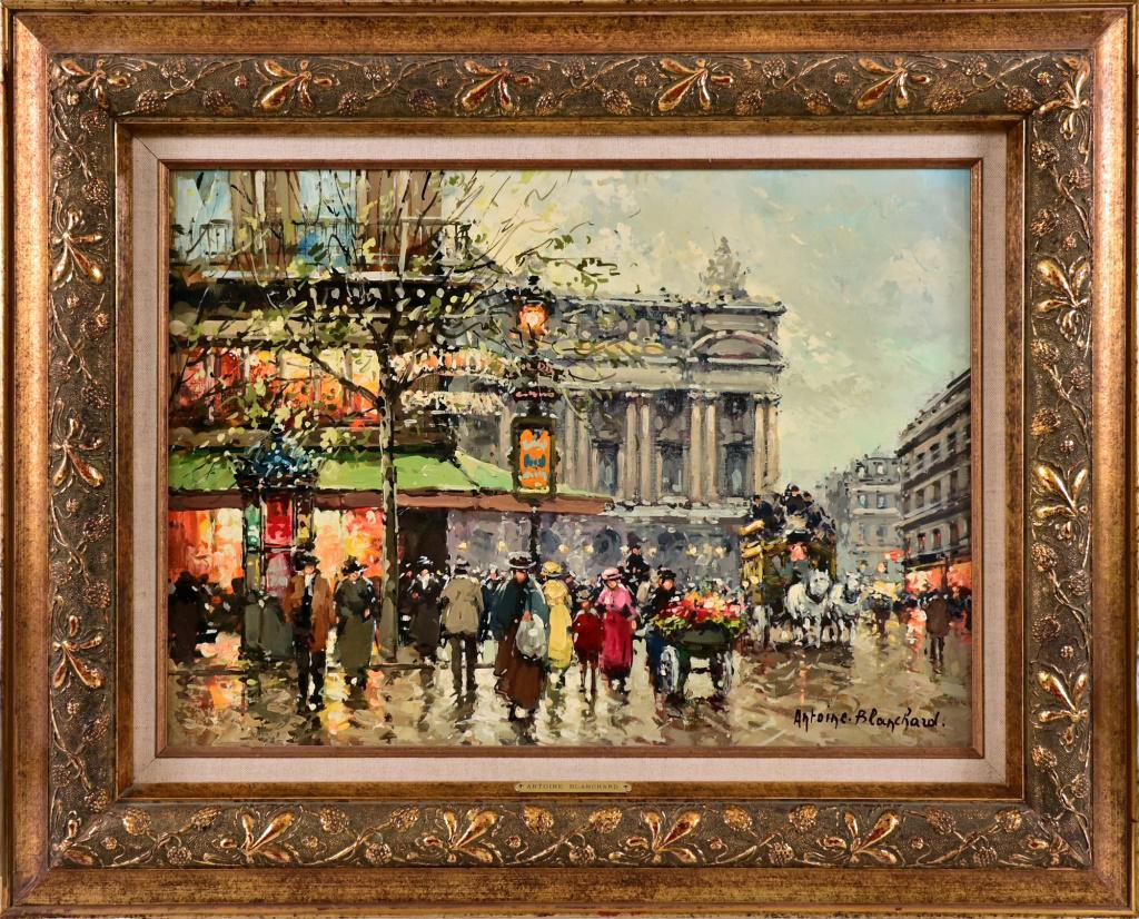 Antoine Blanchard Paris Scene Oil Painting: Original oil painting on canvas. measures 13x18 canvas 20x25 frame.