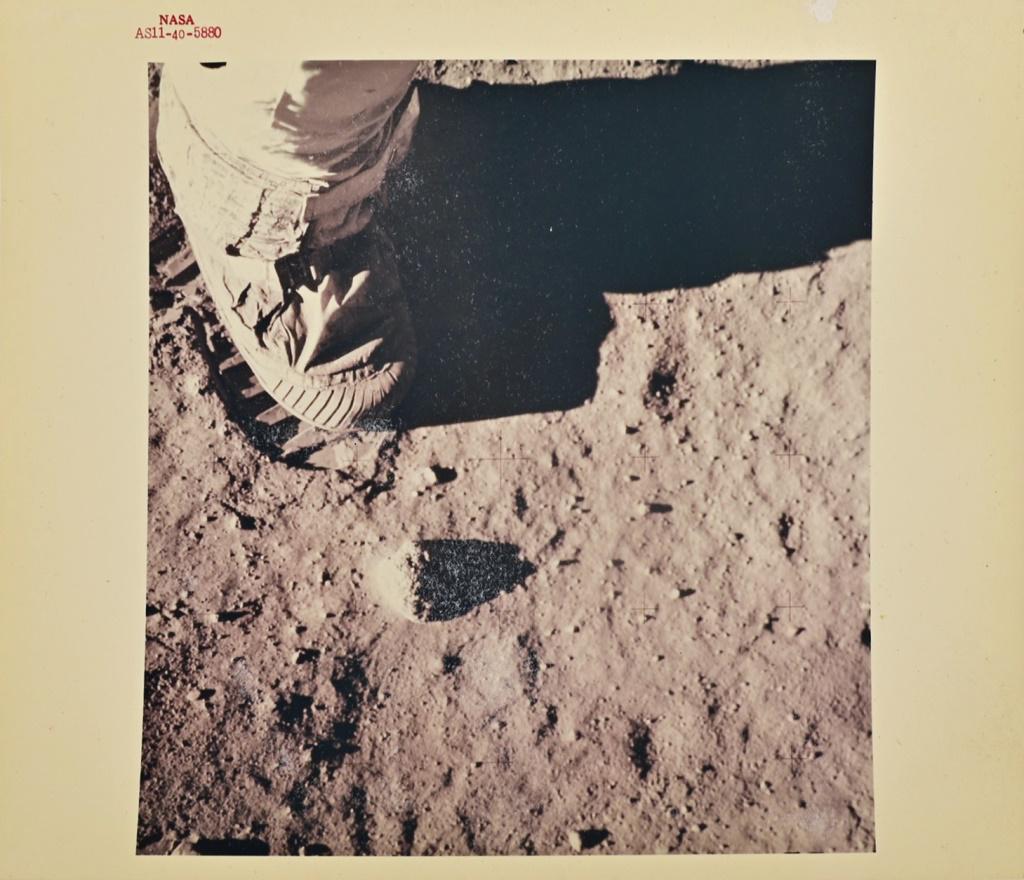 Apollo 11 Buzz Aldrin's Footprint NASA Red Number: NASA Red Number AS11-40-5880 Kodak photo 8" x 10". Apollo 11 astronaut Edwin Aldrin photographed his foot leaving an impression on the lunar soil as part of an experiment to study the nature of lunar 