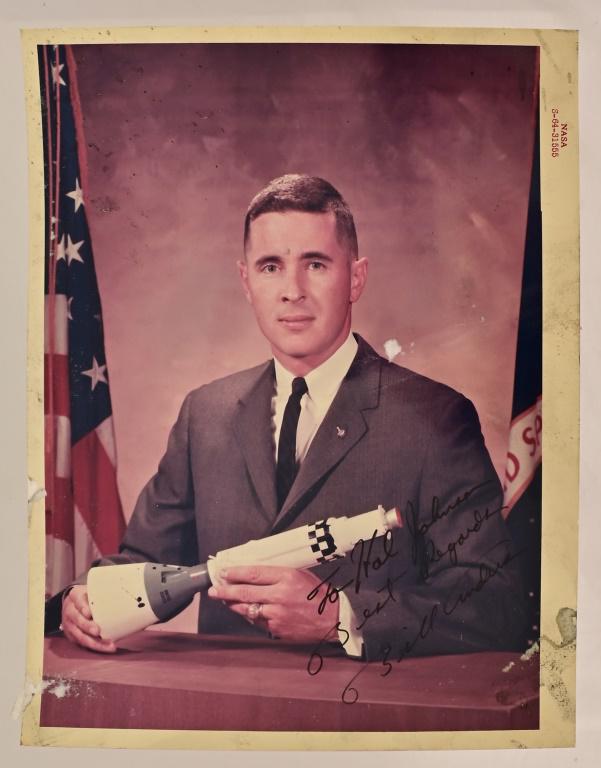 William Anders Signed NASA Red Number Photo: NASA manned Spacecraft Center Official Photograph of Astronaut William A. Anders, taken September 10, 1964. Inscribed, "To Hal Johnson, Best Regards, Bill Anders. William Alison Anders (born 17 Octobe