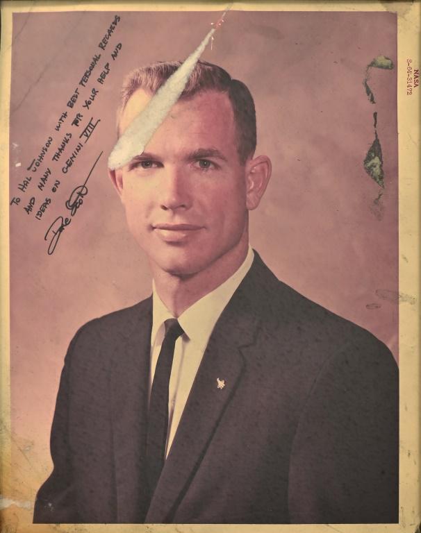 David Scott Signed NASA Red Number Photo: NASA Manned Spacecraft Center Official Photograph of Astronaut David R. Scott, taken September 10, 1964. Inscribed to Engineer hal Johnson, "To Hal Johnson, With Best Regards And Many Thanks For Your