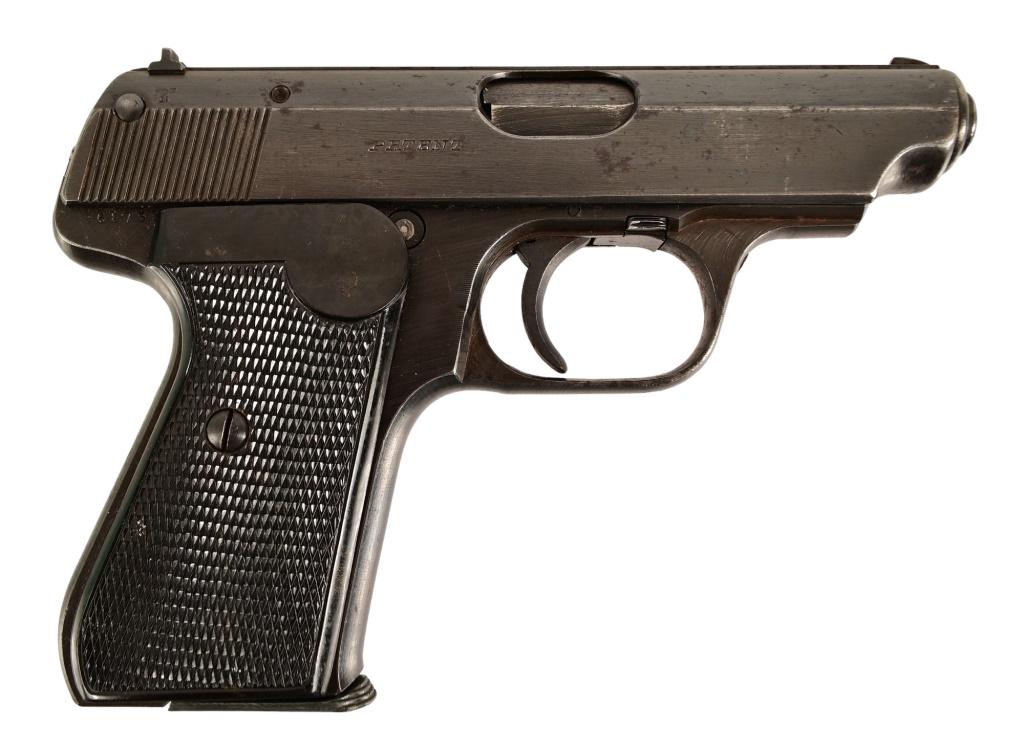 J.P. Sauer & Sohn 38H Nazi Police Pistol 7.65: S/N 368737, manufactured 1943 German Police use. Nazi eagle proof mark by serial on frame, on trigger guard, and on slide. The left of the trigger guard has an eagle over swastika and ?C? police accep