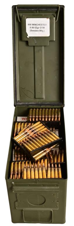 800 Rounds 5.56 mm Ammo: Approx. 720 Rd. Winchester 5.56 mm 62gr. Open Tip. Approx. 160 Rd 5.56 mm 62gr. Stripper Clips (16 clips x 10ea)