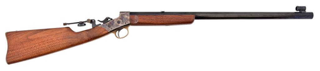 Uberti Baby Rolling Block Rifle .22 Hornet: S/N R02155. Case hardened frame, 22" barrel, elevation target sights. Very good condition with only slight finish checks.