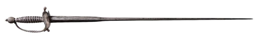 Revolutionary War Officer's Silver Hilted Sword: Officers Silver Hilted Small Sword by William Kinman, one of the foremost London Cutlers of the second half of the 18th Century. Bears London Hallmarks dating it to 1765. This type of sword used by bo