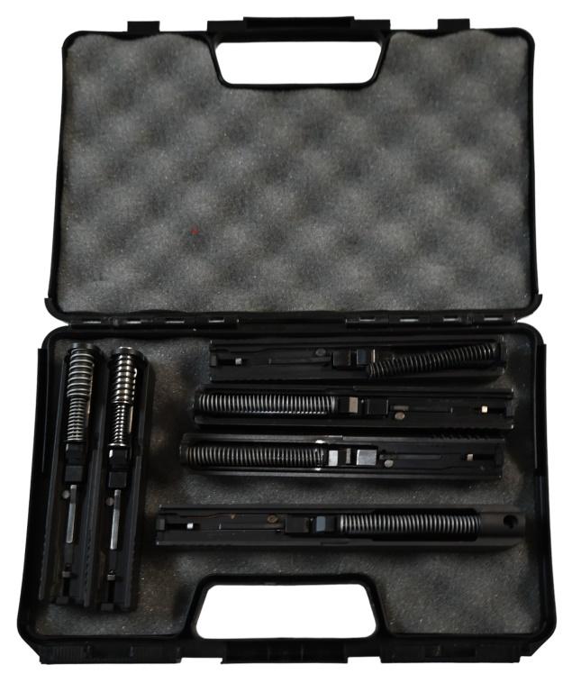 Collection of (6) Glock Complete Uppers: Glock 23 .40cal Upper S/N MMF907. Very good condition; Glock 22 .40cal Upper. S/N HGA752. Very good condition; Glock 26 9x19 Upper. Mixed Serial numbers DPZ327 / KPE254. Very good condition. Glock 27 