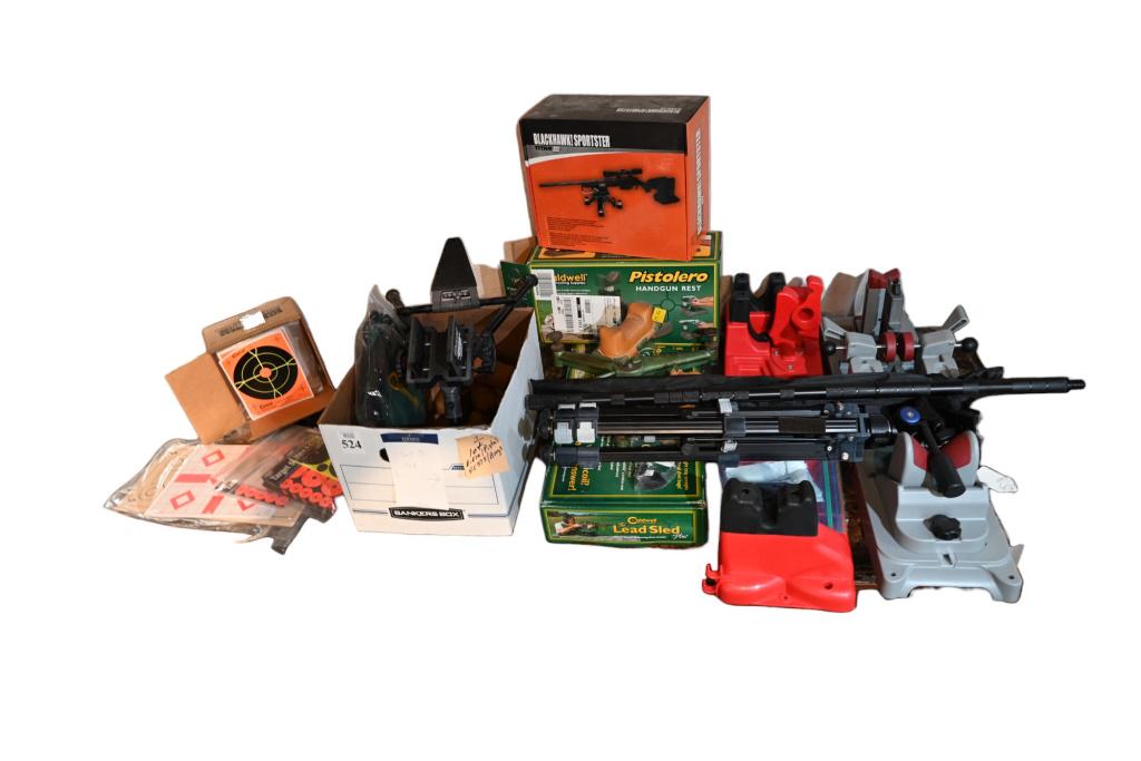 Collection Of Rifle/Pistol Rests, Bags & Vices: Collection Of Rifle/Pistol Rests, Bags & Vices