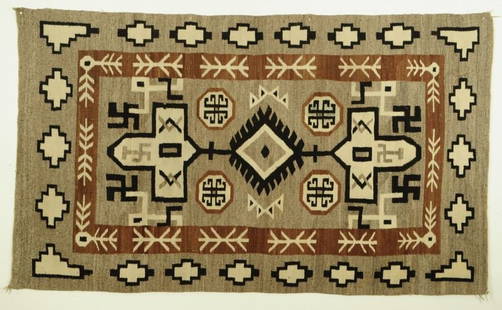 Navajo Rug Whirling Logs: Fine early whirling logs Navajo Rug. Very good condition. Circa 1920s-30s. Came from the San Antonio estate of the original owner. Measures 46" x 77".