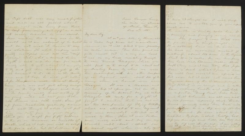 1862 Terry's Texas Rangers Civil War Letter: Civil War Letter by Gustave Cook 1862, Terry's Texas Ranger Camp. Measures 12 1/2" x 7 1/2"