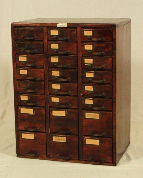 Optometrist's 24 Drawer Cabinet: Full of Old Eyeglass Lenses. Measures 28" x 21" x 15"