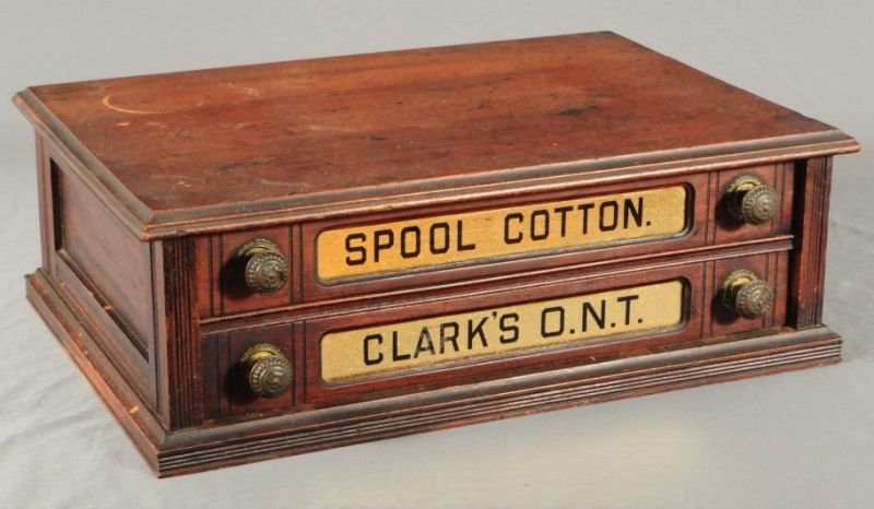 Two Drawer Clark's O.N.T. Spool Cabinet: Two Drawer Clark's O.N.T. Spool Cabinet, Measures 7" x 22" x 16"