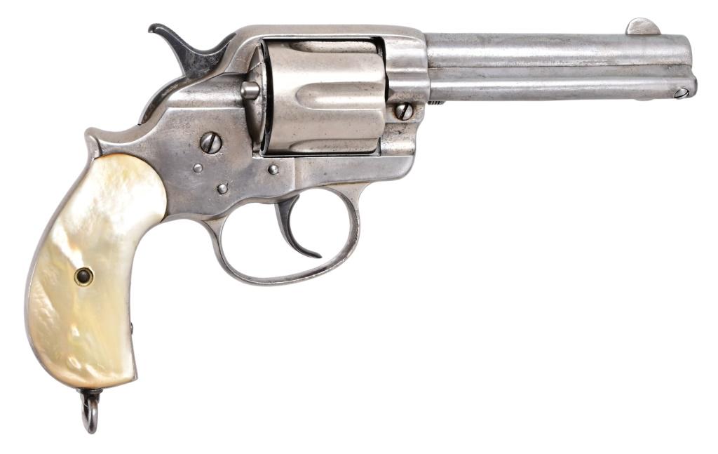 Colt 1878 Frontier Six-Shooter Revolver .44-40: S/N 6407, manufactured 1881. Mother of Pearl grips, 4.75" barrel, also equipped with lanyard ring. Antique.