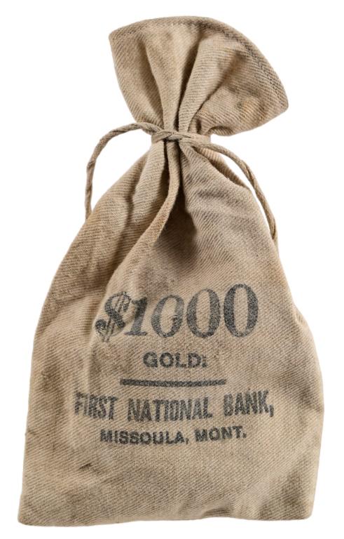 Missoula Montana Bank $1000 Gold Bag: 3.5"x 6"