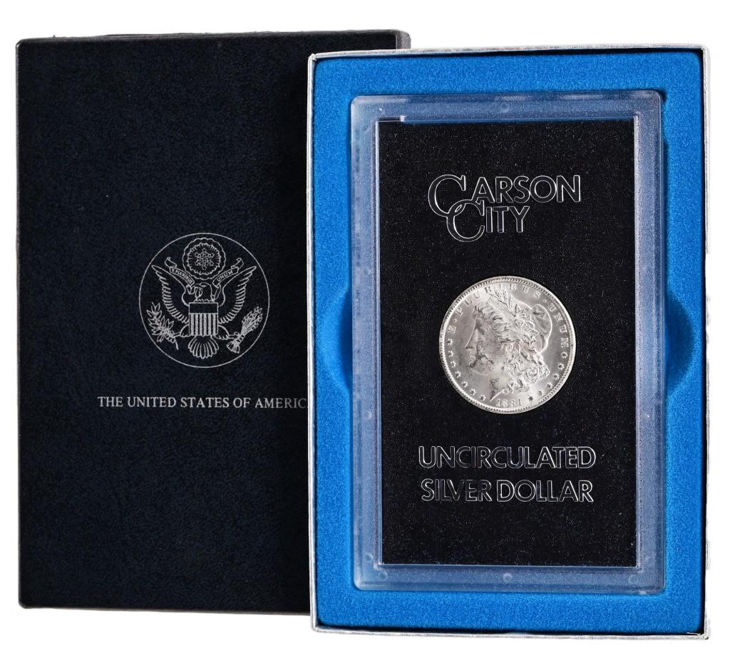 1884 Carson City Morgan Silver Dollar: GSA Slab with Box