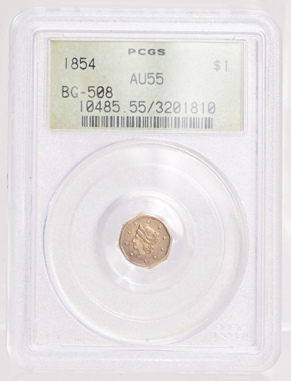 1854 California $1 Gold Token BG-508 PCGS AU55: 1854 California $1 Gold Token BG-508 PCGS AU55