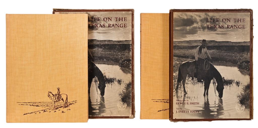 Pair Of "Life On The Texas Range" Erwin E. Smith: By J. Evetts Haley. Photographs by Erwin E. Smith. One copy is signed by J. Evetts Haley. Copyright 1952.