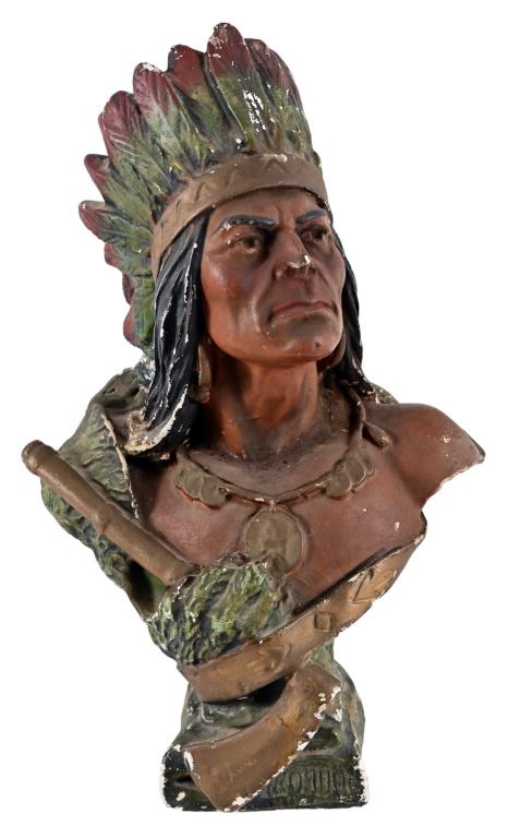 Cigar Store Chalkware Indian: 22" H x 14" W x 9" D