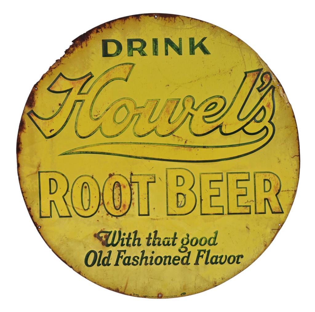 Howel's Root Beer Tin Sign: 24" Round