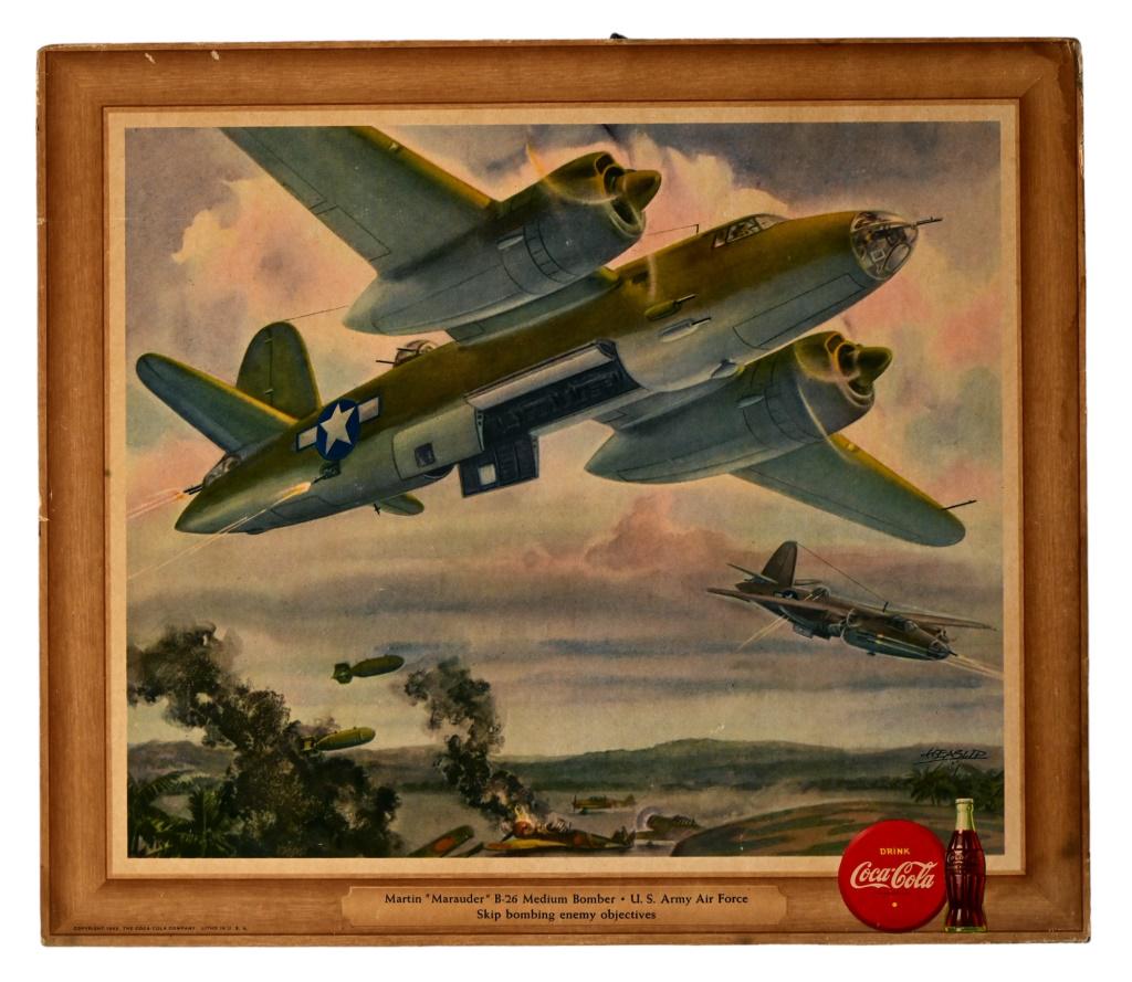 1943 Coca Cola Bomber Ad: 13" x 15" Cardboard Martin "Marauder" B-26 Medium Bomber * U.S. Army Air Force.