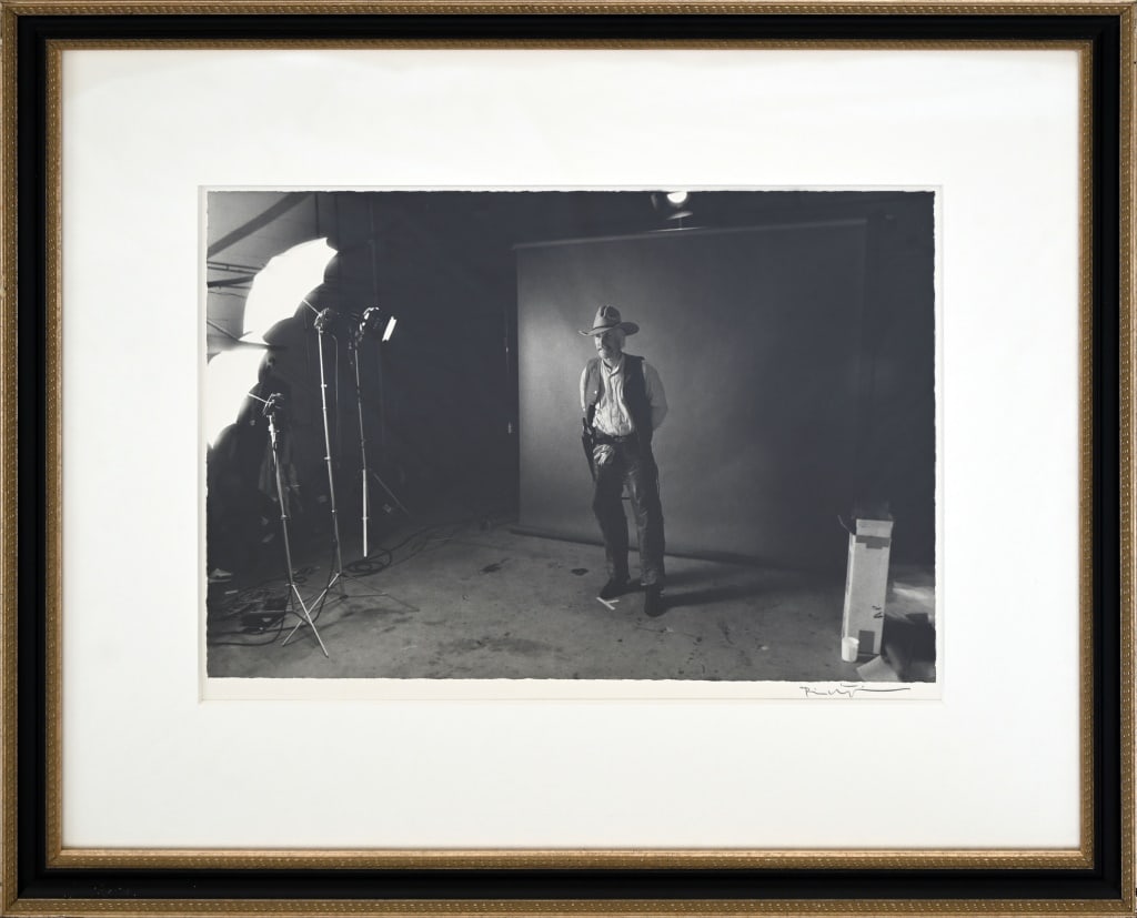 Bill Wittliff Signed Original Lonesome Dove Print: "Robert Duvall Wardrobe Test" Original print from the Bill Wittliff Lonesome Dove Collection (1988). Silver Gelatin print 20" x 24" (12.5" x 18.75" actual image size), in museum quality 99% UV frame.