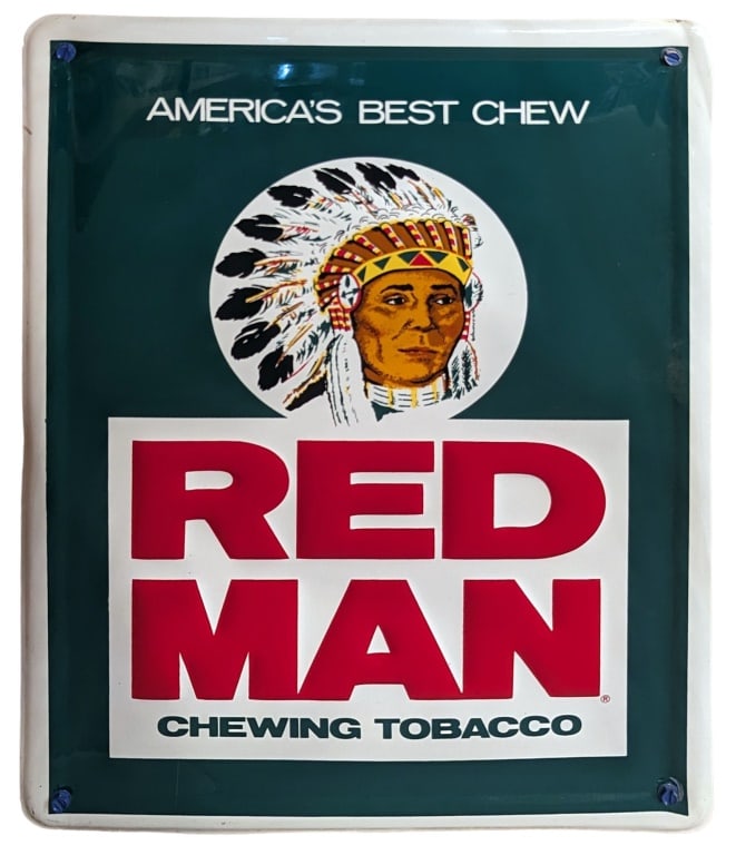 Red Man Chewing Tobacco Tin Sign (1 of 1)