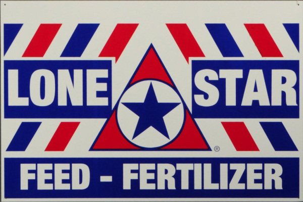 Lone Star Feed - Fertilizer Tin Advertising Sign: Lone Star Feed - Fertilizer Tin Advertising, Measures 24' x 36"