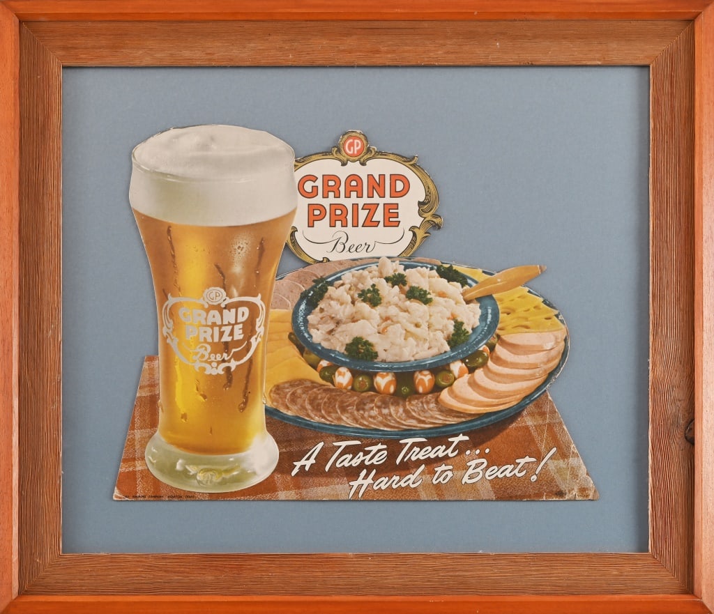 Grand Prize Beer Sandwich Cardboard Framed Ad: Frame measures 24.5" x 28.5"