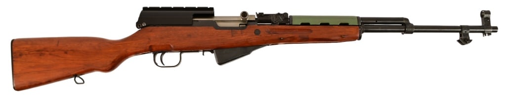 Norinco SKS-56 Rifle 7.62 x 39: S/N 20045531, manufactured 1956. Numbers matching frame, bolt, stock and magazine. B-Square scope mount, 20" barrel. Good bore and action. Modern.