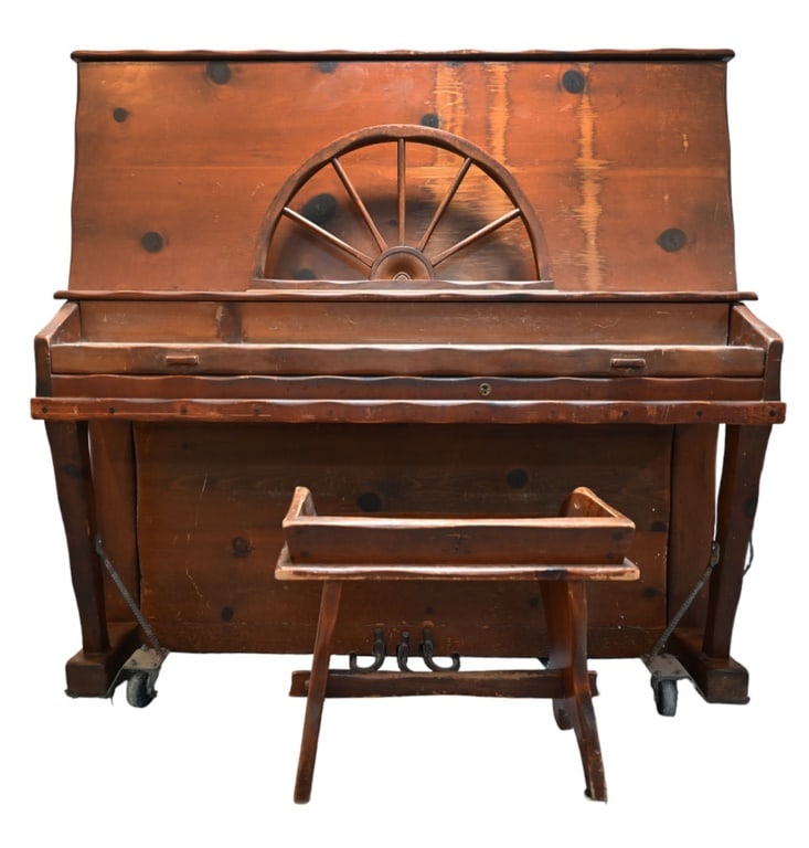 Ultra Rare W.R. Dallas Upright Piano & Bench: Manufactured by Thomas Goggan & Bros. Thomas S. Goggan , an Irishman, moved to Texas with a stock of musical instruments, by 1866 opened a retail store at the corner of East Market and Twenty-second S