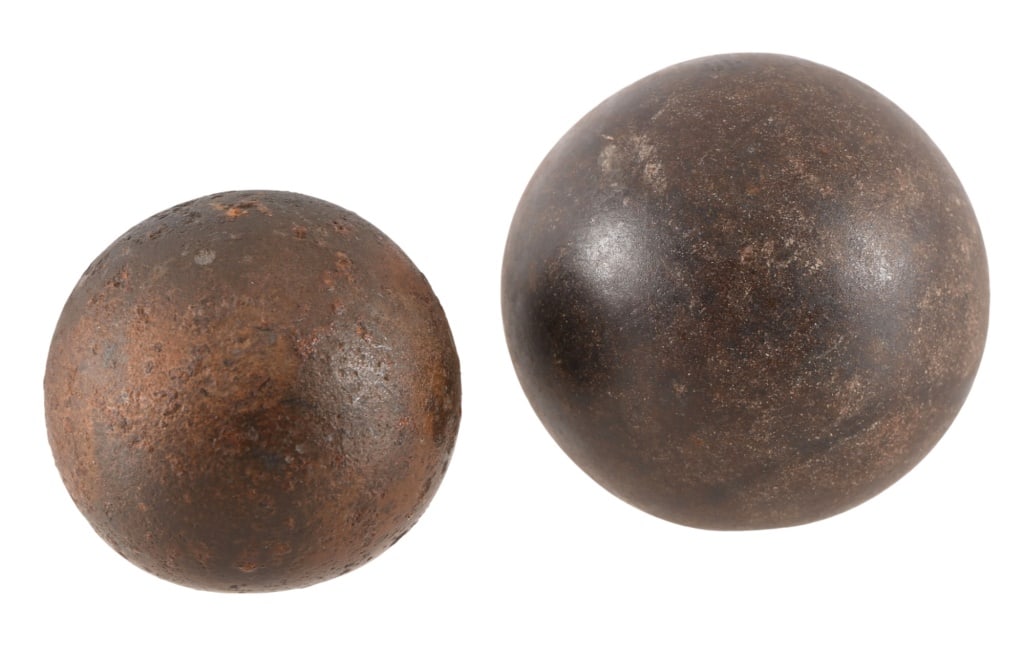Two Parker's Crossroads Civil War Cannon Balls: Cannon balls were unearthed in a construction site near Parkers Crossroads Tennessee. Parkers Crossroads was the site of a civil war battle fought in December of 1862. 3" diameter and 2 1/2" diameter.