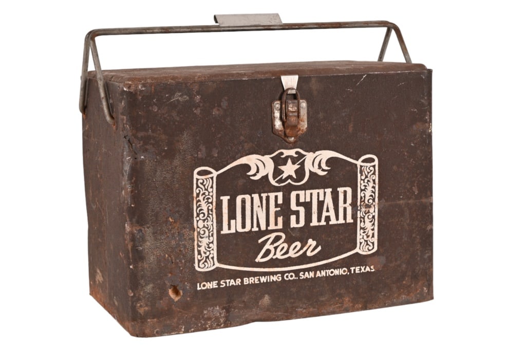 Lone Star Beer Vintage Cooler: Measures 10" x 13" x 18". Does show some elemental damage.