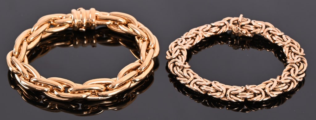 Two 14K Gold Chain Bracelets: 52.1 grams of 14k gold. 7.5" L and 8" L.