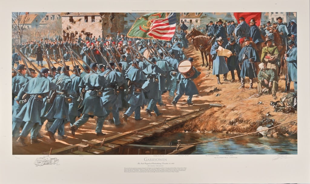 Don Troiani Civil War Print "Garryowen": Artist Proof numbered 6/100. The Irish Brigade at Fredericksburg, December 12, 1862. Signed with personalized sketch at bottom and dated 2002. Comes with Certificate of Authenticity. Print measures 22