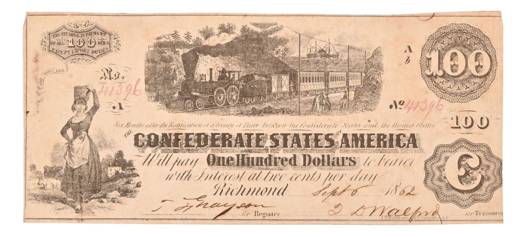 1862 Confederate States of America $100 Train Note: 1862 Confederate States of America $100 Train Note