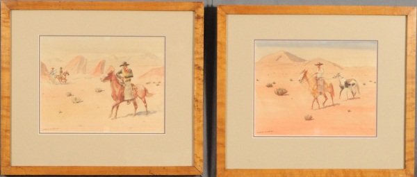 Two Leonard Reedy Watercolors: Leonard Reedy (Am. 1899-1956). "Horse for Sale" 9" x 11" and "A Surprise Attack" 9" x 11".