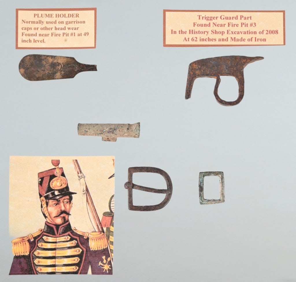 Alamo Battlefield Relics From 2008 Excavation: Plume Holder and Trigger Guard Part excavated from under the History Shop in 2008 which is located across the street from the Alamo. The Alamo is celebrating its 300th anniversary.