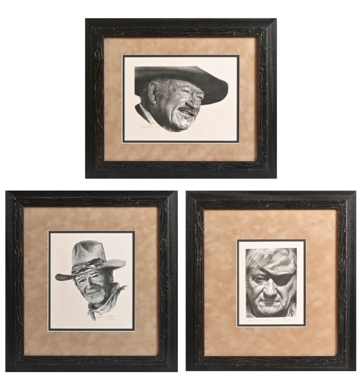 Collection of 3 John Wayne Prints by Richard Reed: Scarce Richard K. Reed, limited edition signed prints of The Duke in various characters throughout his career. Including Wil Andersen (The Cowboys) 78/100, Rooster Cogburn 84/125, and finally J.B. Boo