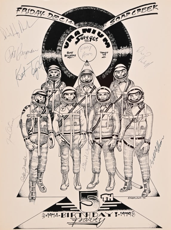 Uranium Savages 5th Birthday Party Signed Poster: Poster art by Kerry Awn 1979. Measures 17.25 x 23