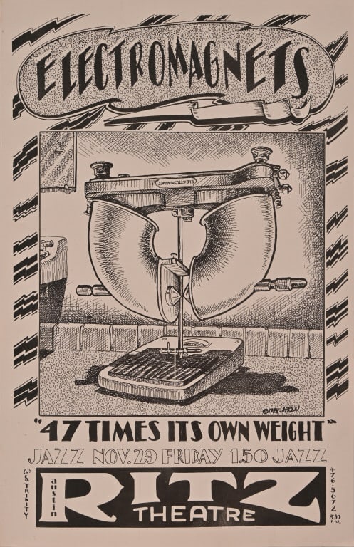 Ritz Theatre Electromagnets Poster- JFKLN 1974: Austin, TX. Measures 11" x 17".