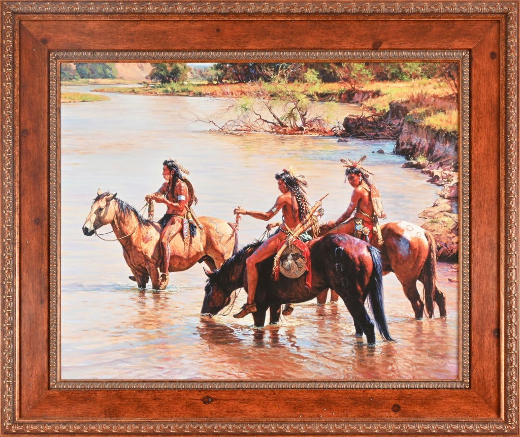 Martin Grelle Limited Edition Framed Giclee Print: Limited edition giclee canvas print, 62/95, signed lower left by Martin Grelle. Frame measures 43" x 51"
